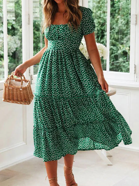 Vestidos Vintage Print Puff Sleeve Spring floral maxi long dress