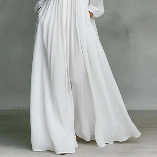 French Elegant Long Dress Woman Spring  Pockets Pleated Maxi Dress