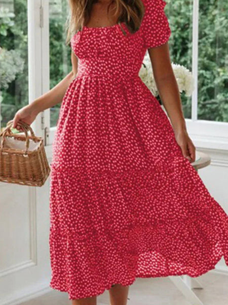Vestidos Vintage Print Puff Sleeve Spring floral maxi long dress