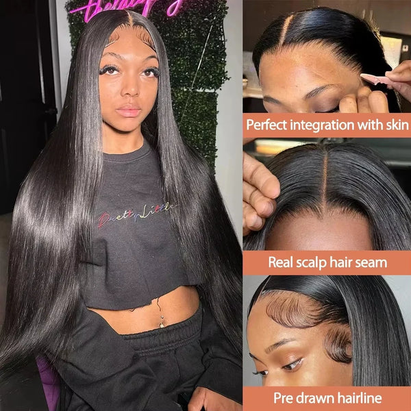 13X6 Straight Human Hair Wigs Glueless 13X4 Hd Lace Frontal Wig Ready To Wear Brazilian 4X4 5X5 30 40 Inch Closure Wig For Women